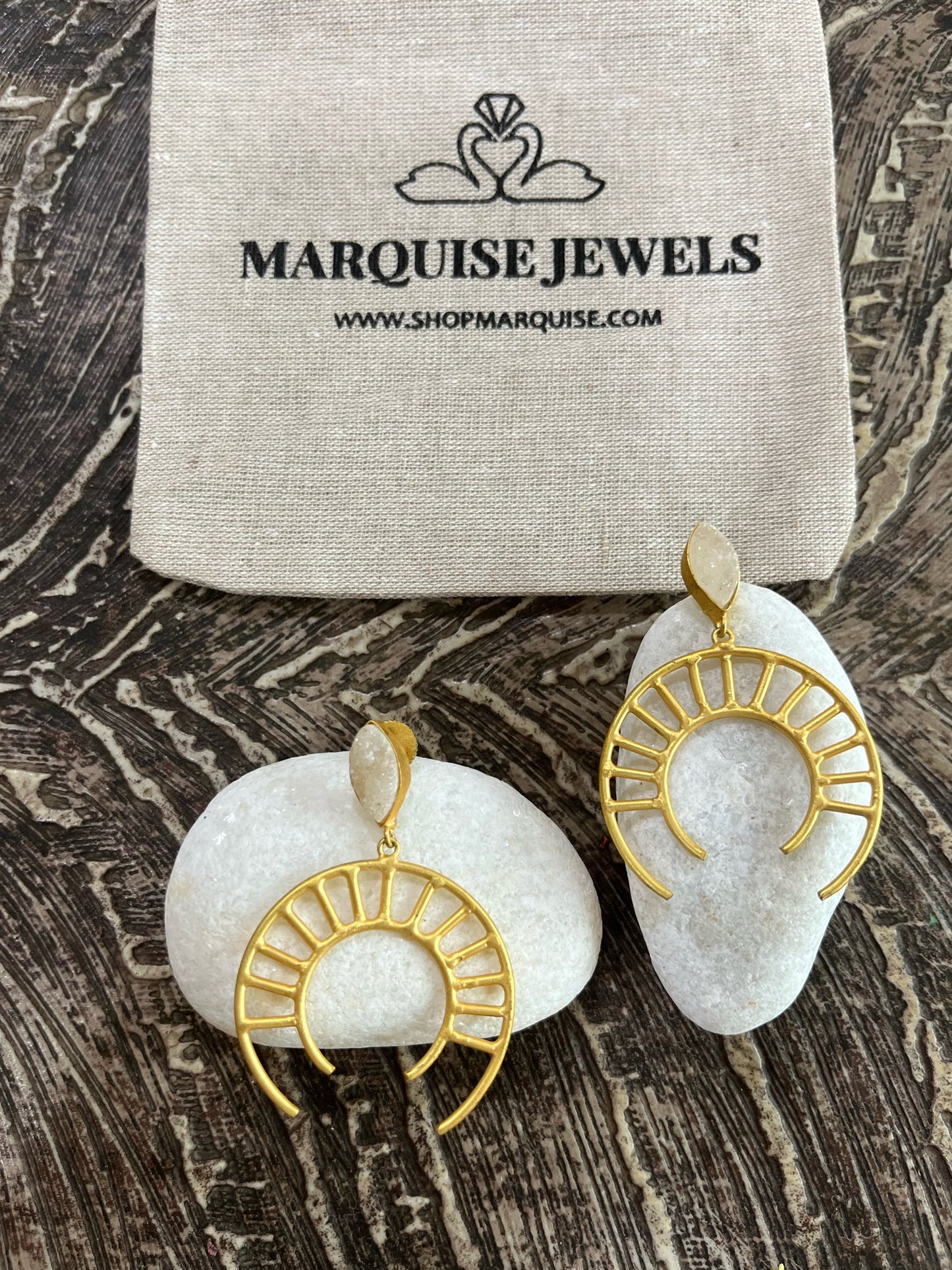 Crescent Moon Earrings With Limestone