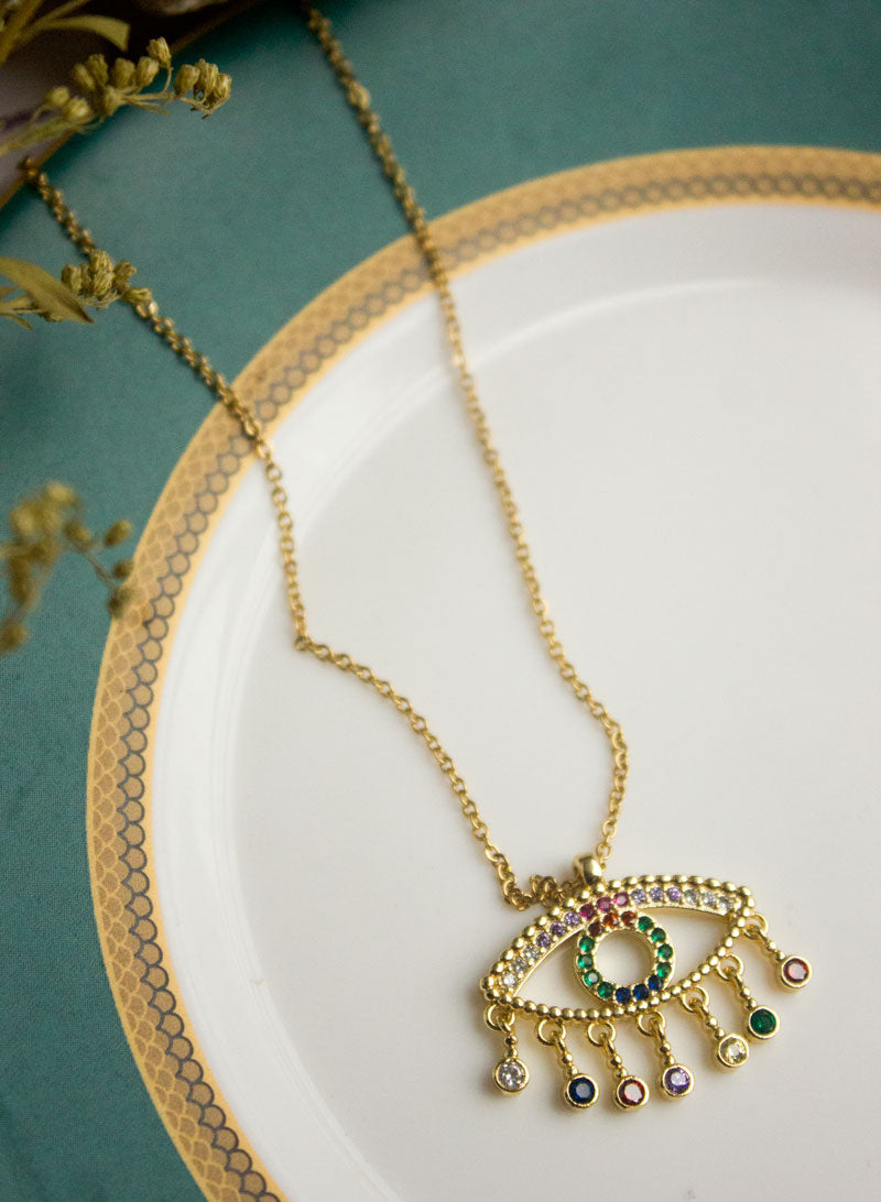 Bedazzled Evil Eye Pendant with Chain