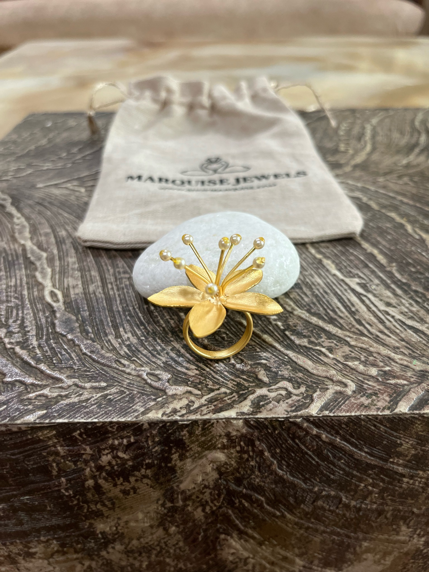 Floral Beaded Anthers Ring
