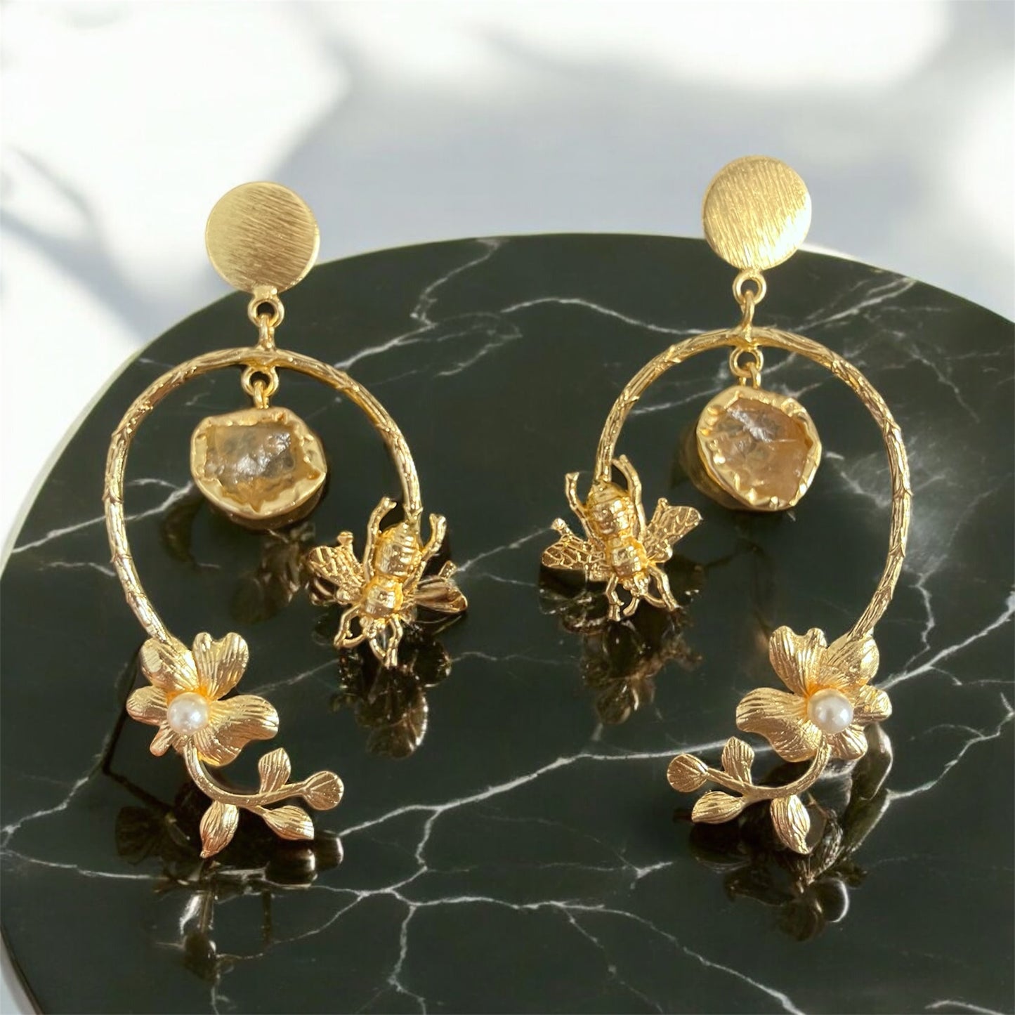 Bumble Bee Primrose Citrine Earrings