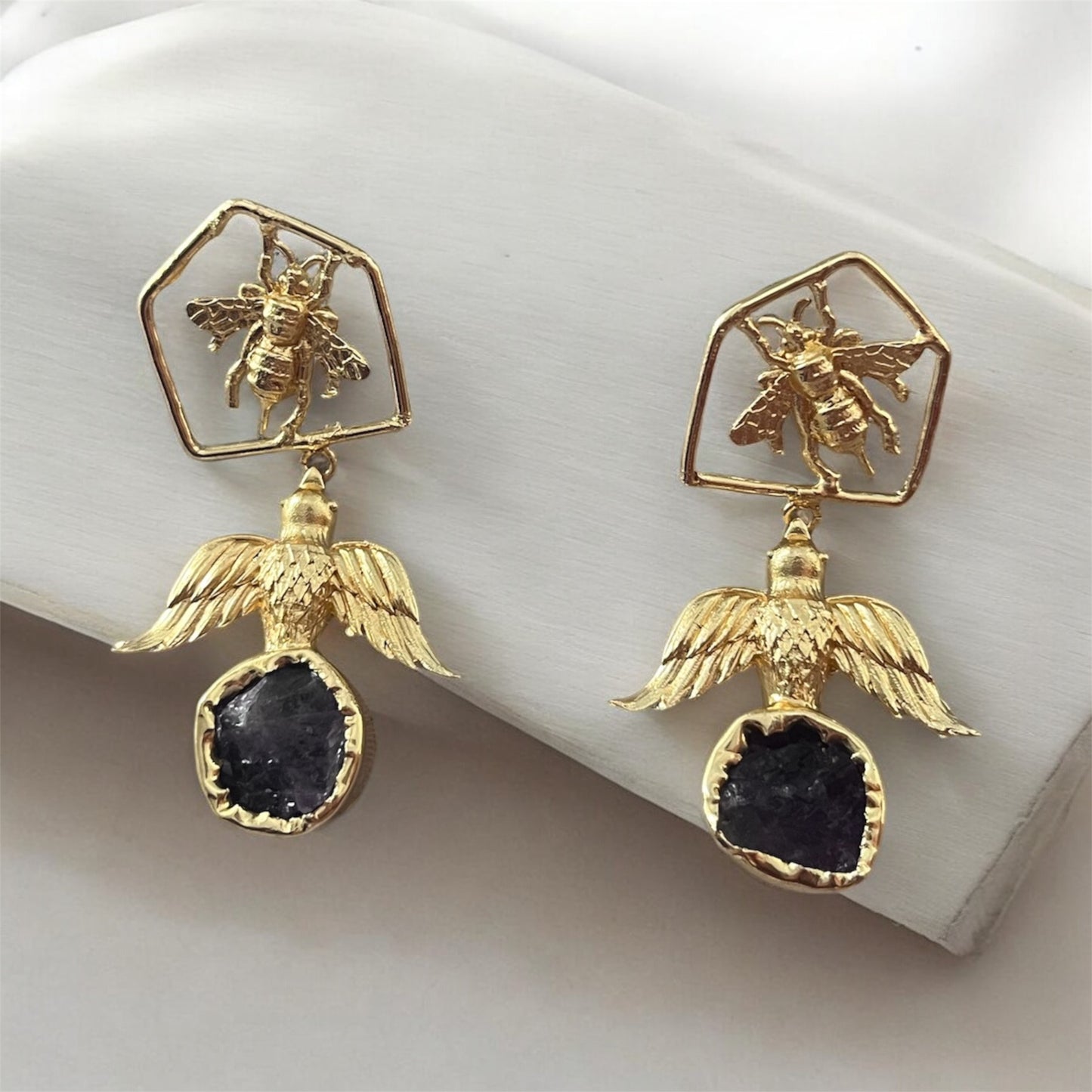 Falcon and a Bee Baroque Pearl Earrings
