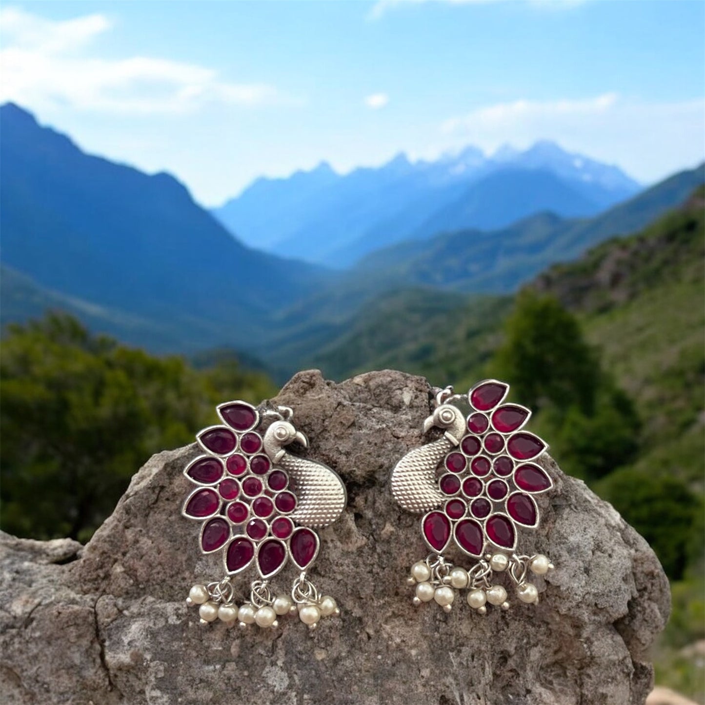 Playful Peahen Oxidized Earrings
