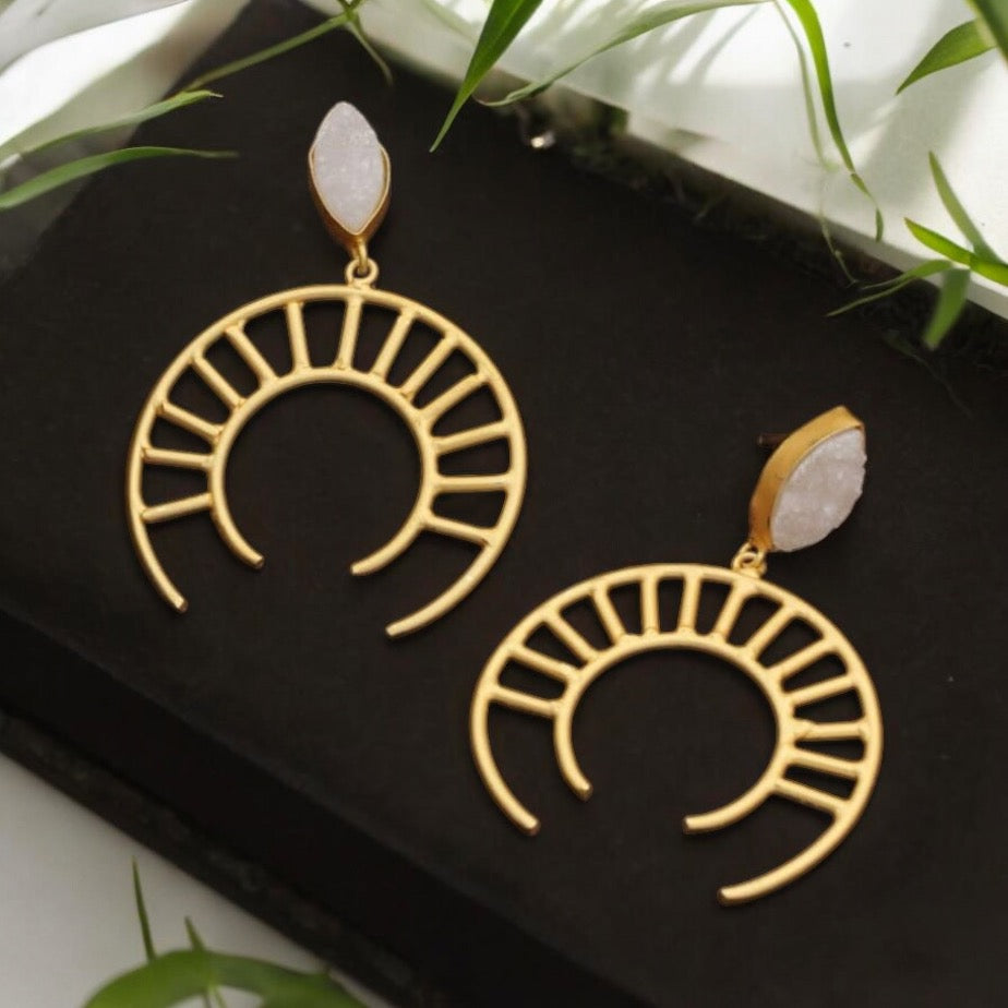 Crescent Moon Earrings With Limestone