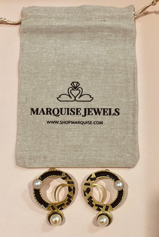 Black Cosmos Pearl Earrings