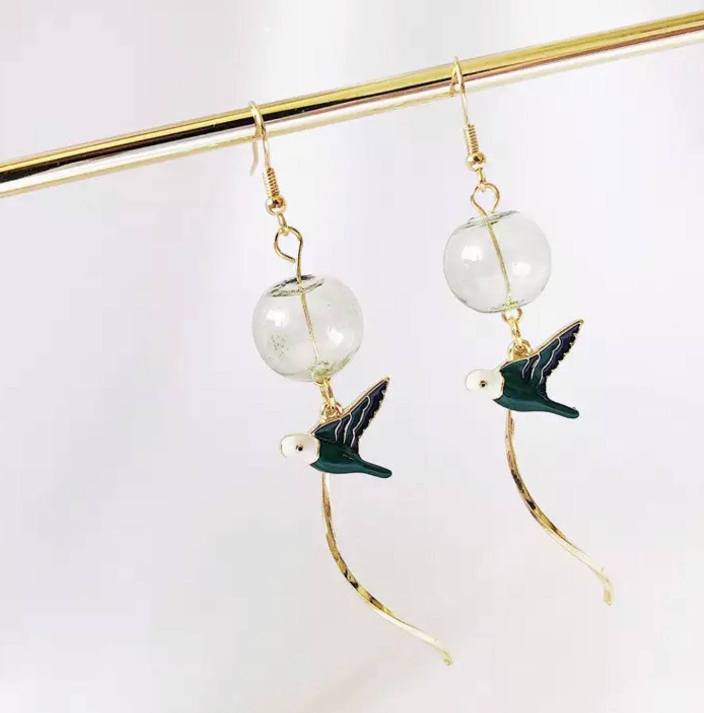 Birds on a Bubble Earrings