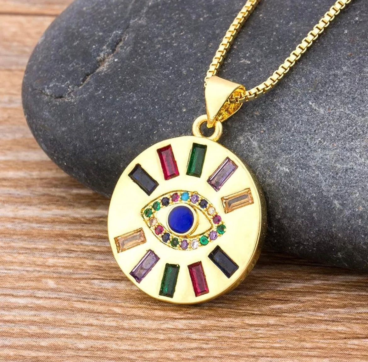 Beaming Evil Eye Pendant with Chain
