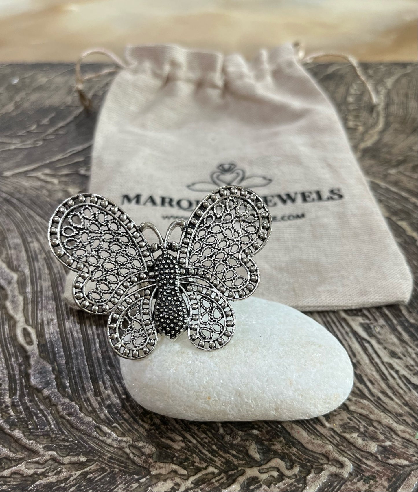 Oversized Oxidized Butterfly Ring