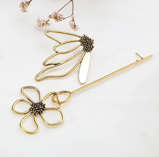 Long & Short Flora Oxidised Earrings