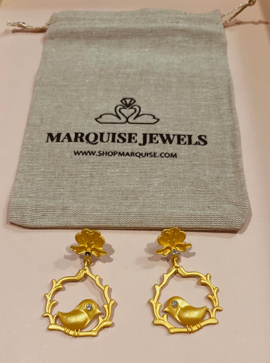 Gold Finch on a Ring Earrings