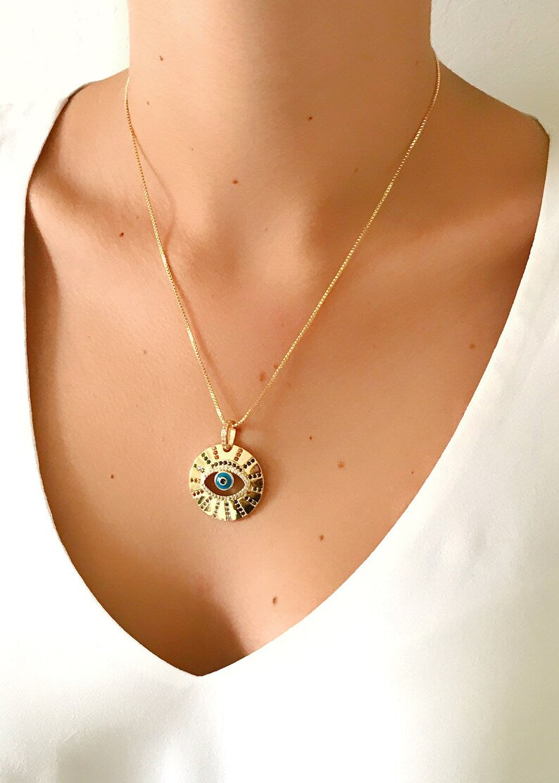 Starry Evil Eye Pendant with Chain