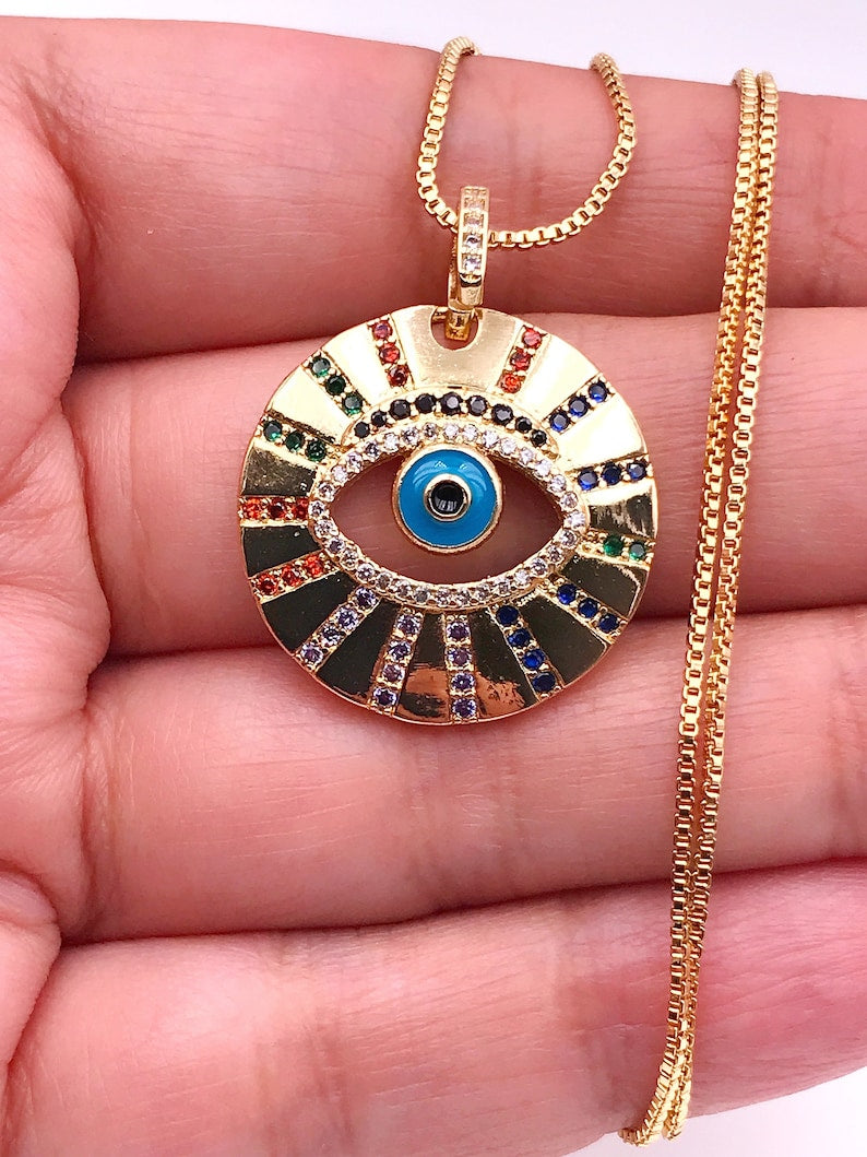 Starry Evil Eye Pendant with Chain