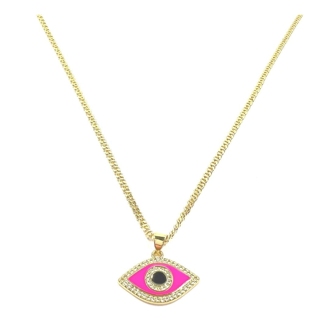 Coral Evil Eye Pendant with Chain