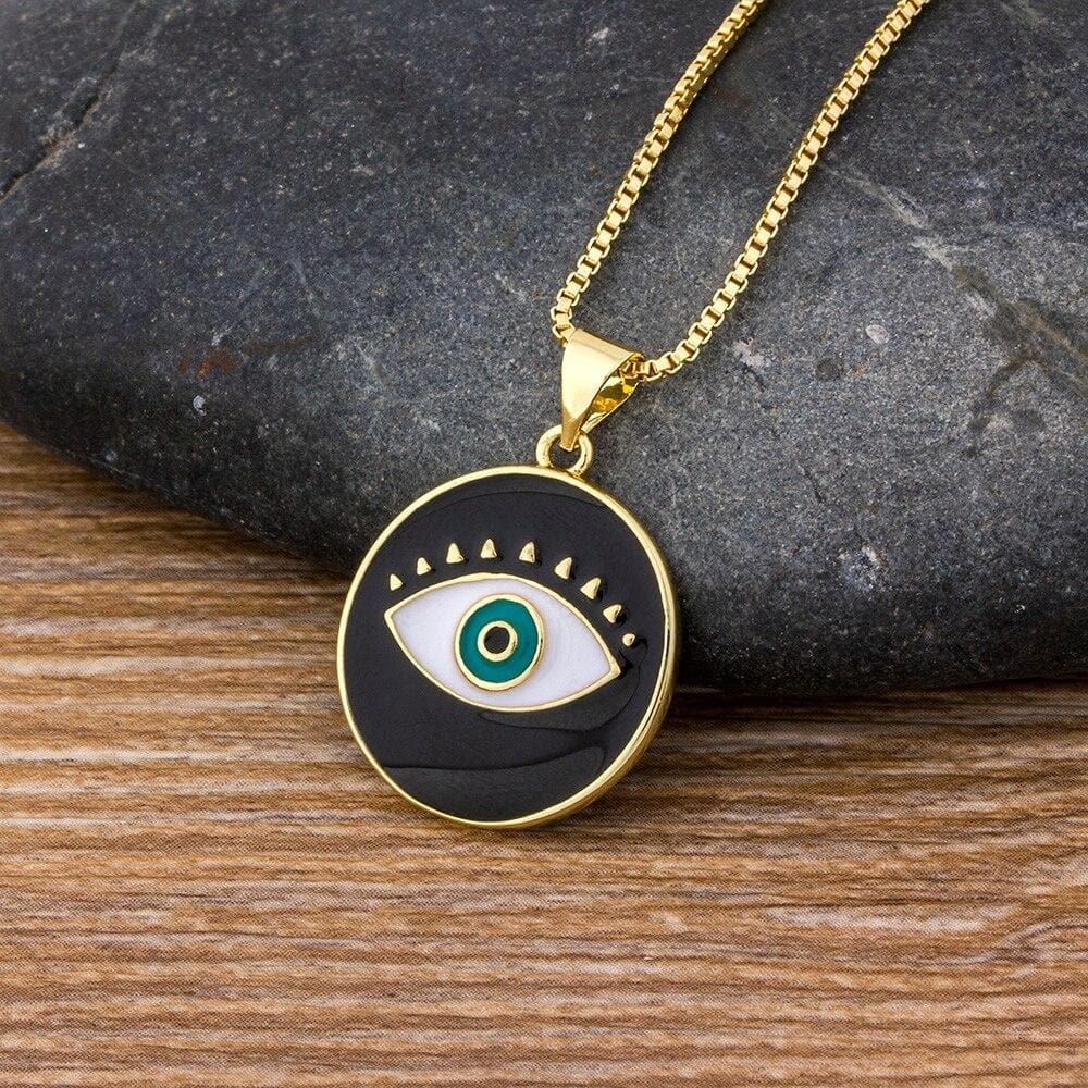 Black Evil Eye Pendant with Chain