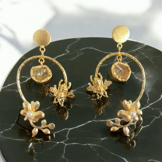 Bumble Bee Primrose Citrine Earrings