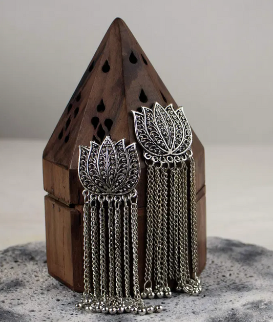 Lotus Charmer Oxidized Earrings